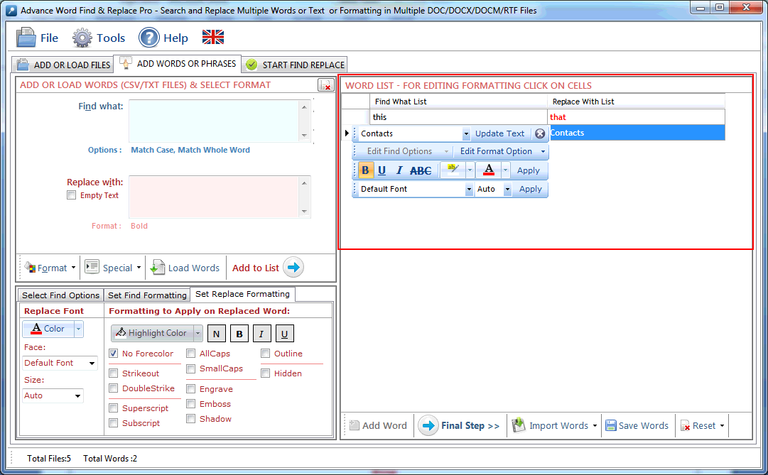 Advance Word Find and Replace