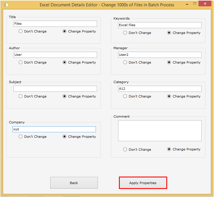 Excel Document Details Editor