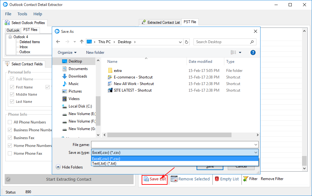 Outlook Contact Detail Extractor