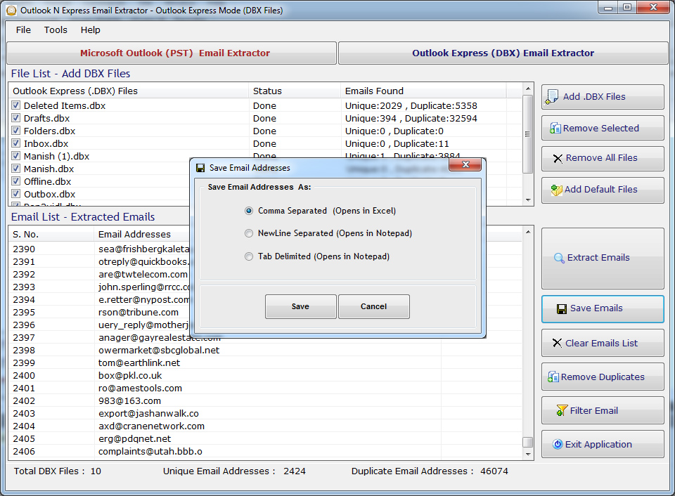 Outlook n Express Email Extractor