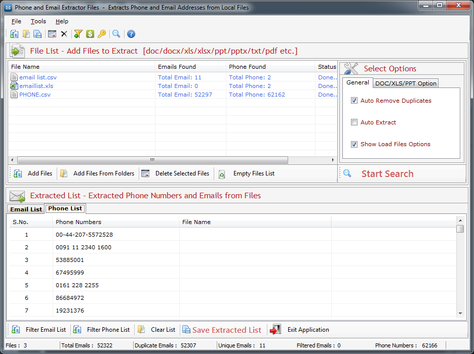 Phone and Email Extractor Files